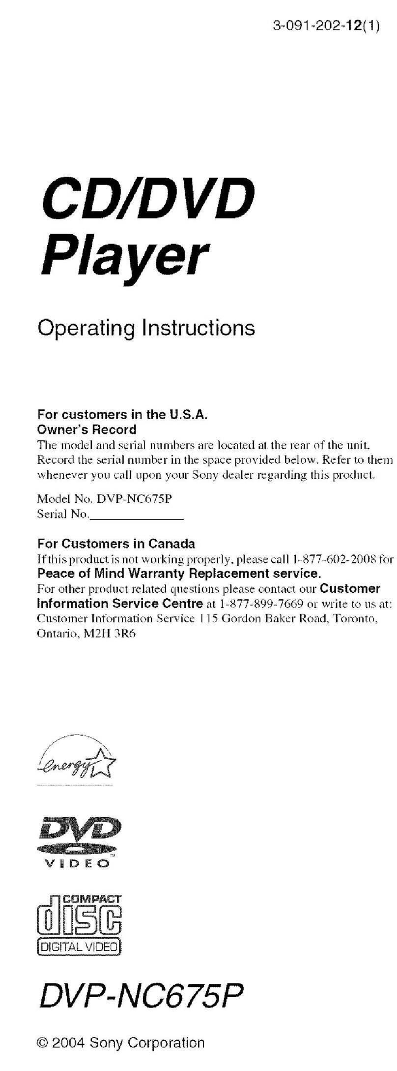 Sony DVP-NC675P  (DVP-NC675P CD/DVD Player) User manual