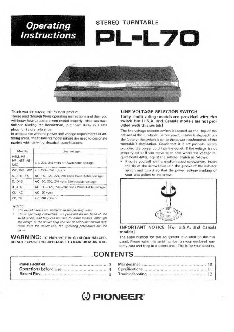 Pioneer PL-L70 User manual