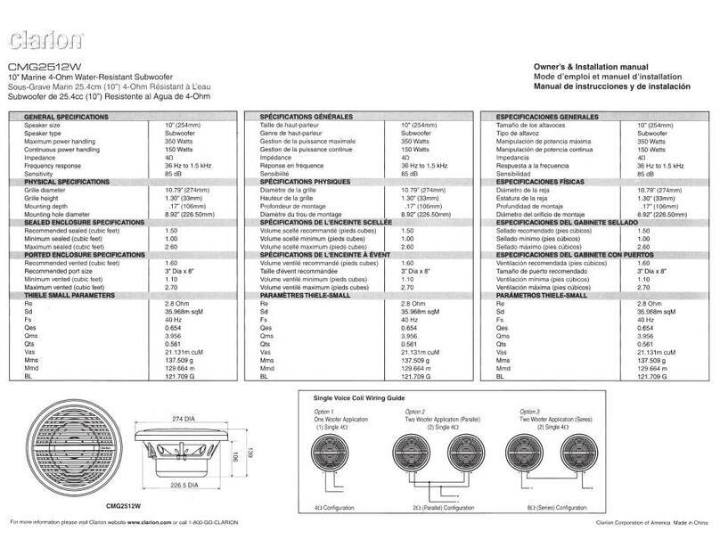 Clarion CMG2512W Quick start guide