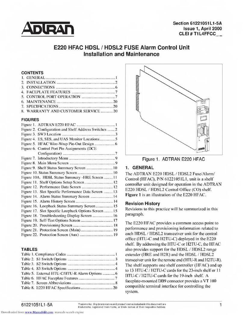 ADTRAN E220 HFAC HDSL Instruction Manual