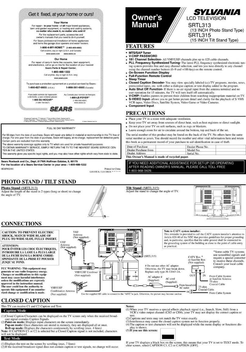Sylvania SRTL313, SRTL315 User manual