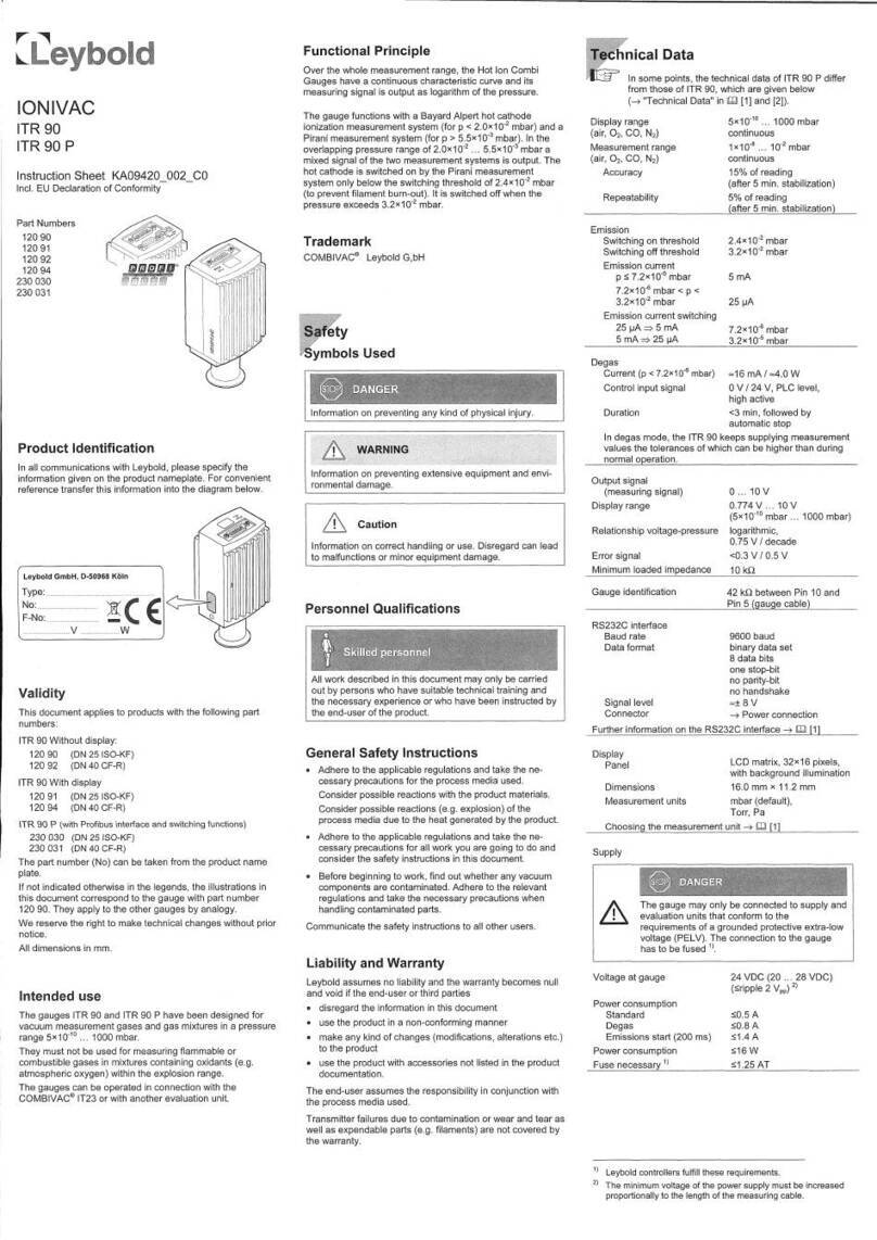 LEYBOLD IONIVAC ITR 90 User manual