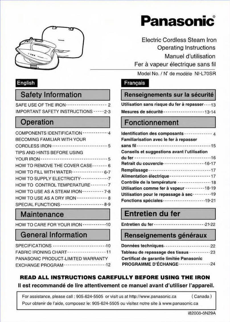 Panasonic NI-L70SR - Steam Iron With Micro-Mist Spray operating instructions