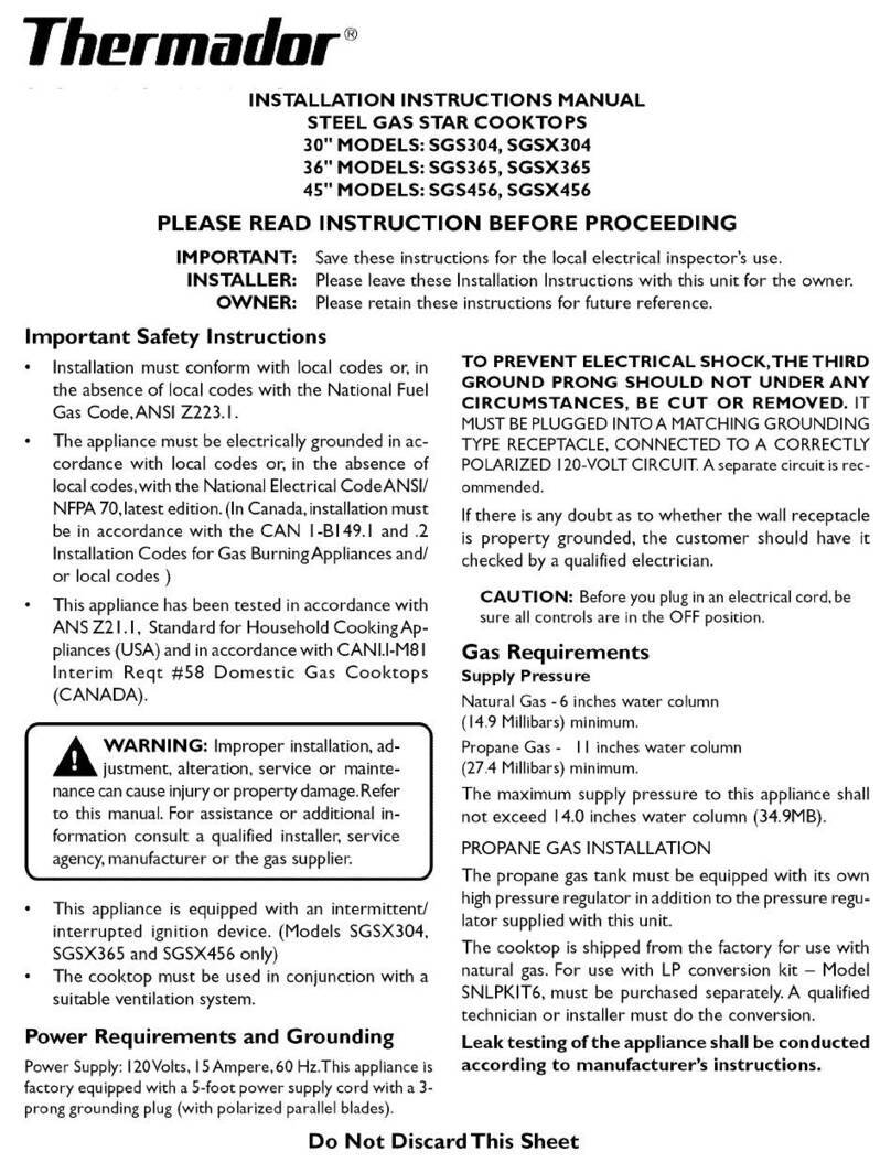 Thermador STEEL GAS STAR SGSX304 Installation instructions manual Thermador STEEL GAS STAR SGSX304 Installation instructions manual