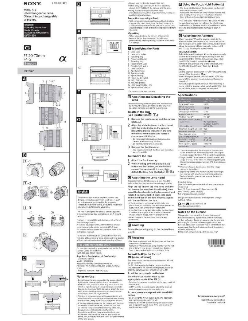 Sony SEL2070G User manual