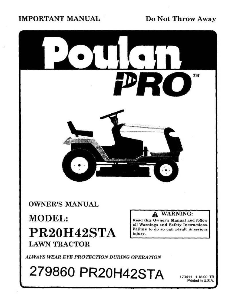 Poulan Pro PR20H42STA Operating manual