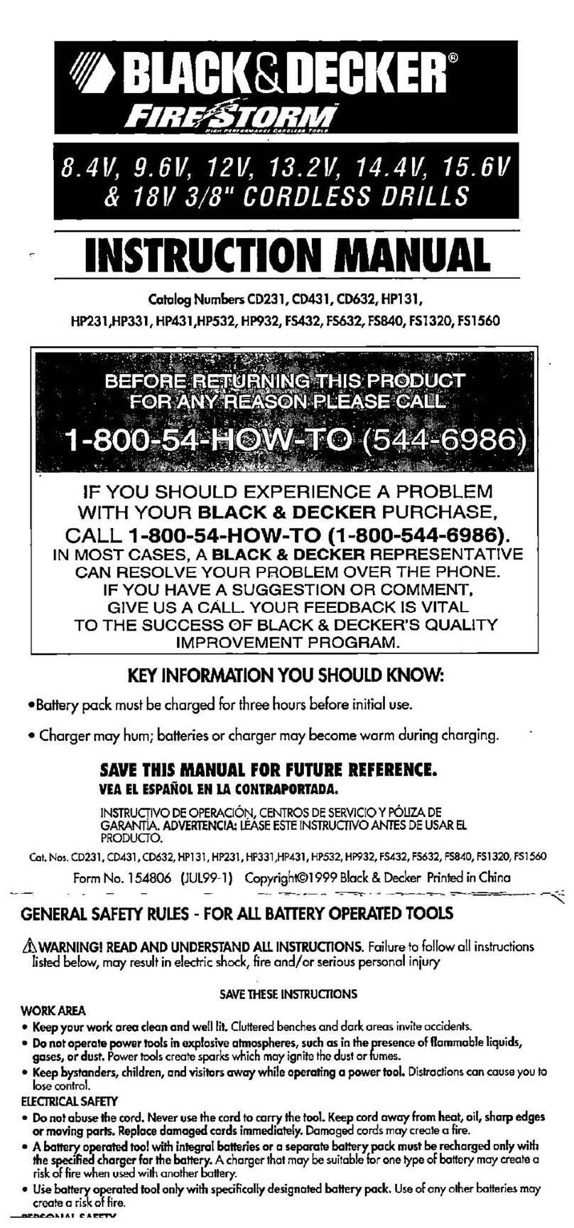 Black & Decker FIRESTORM CD231 User manual
