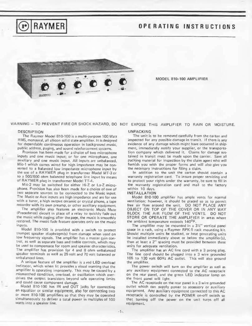 Raymer 810-100 operating instructions