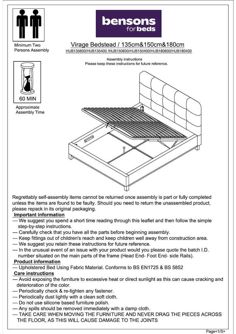 Bensons for Beds Virage HUB135600 Assembly instructions