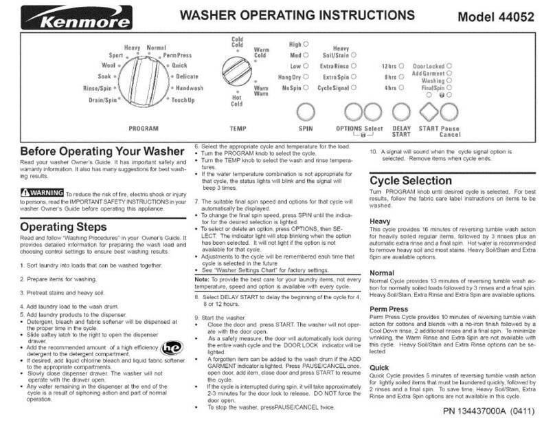 Kenmore 44052 operating instructions