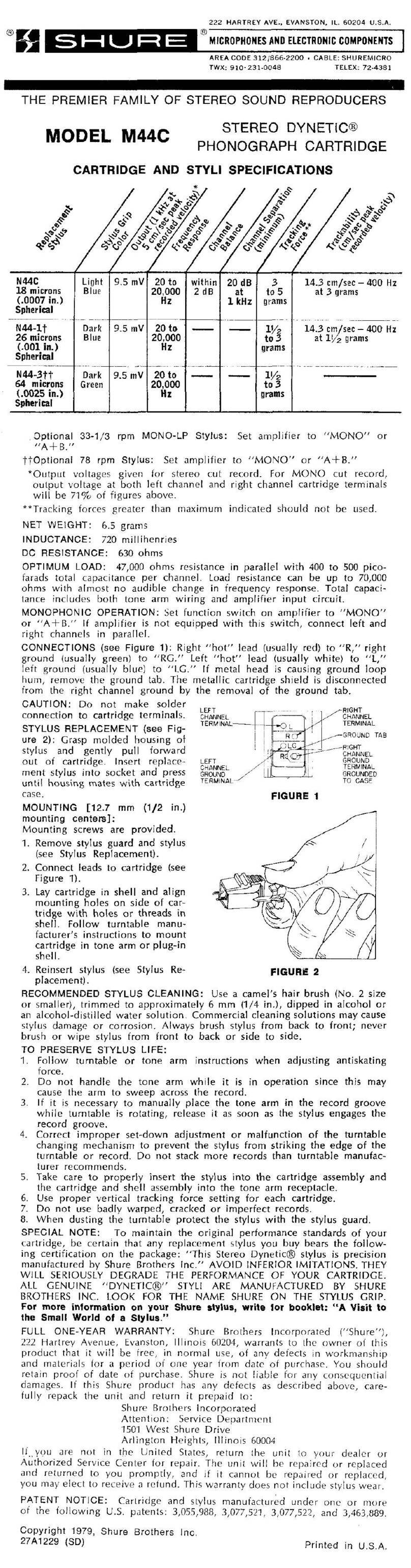 Shure M44C User manual