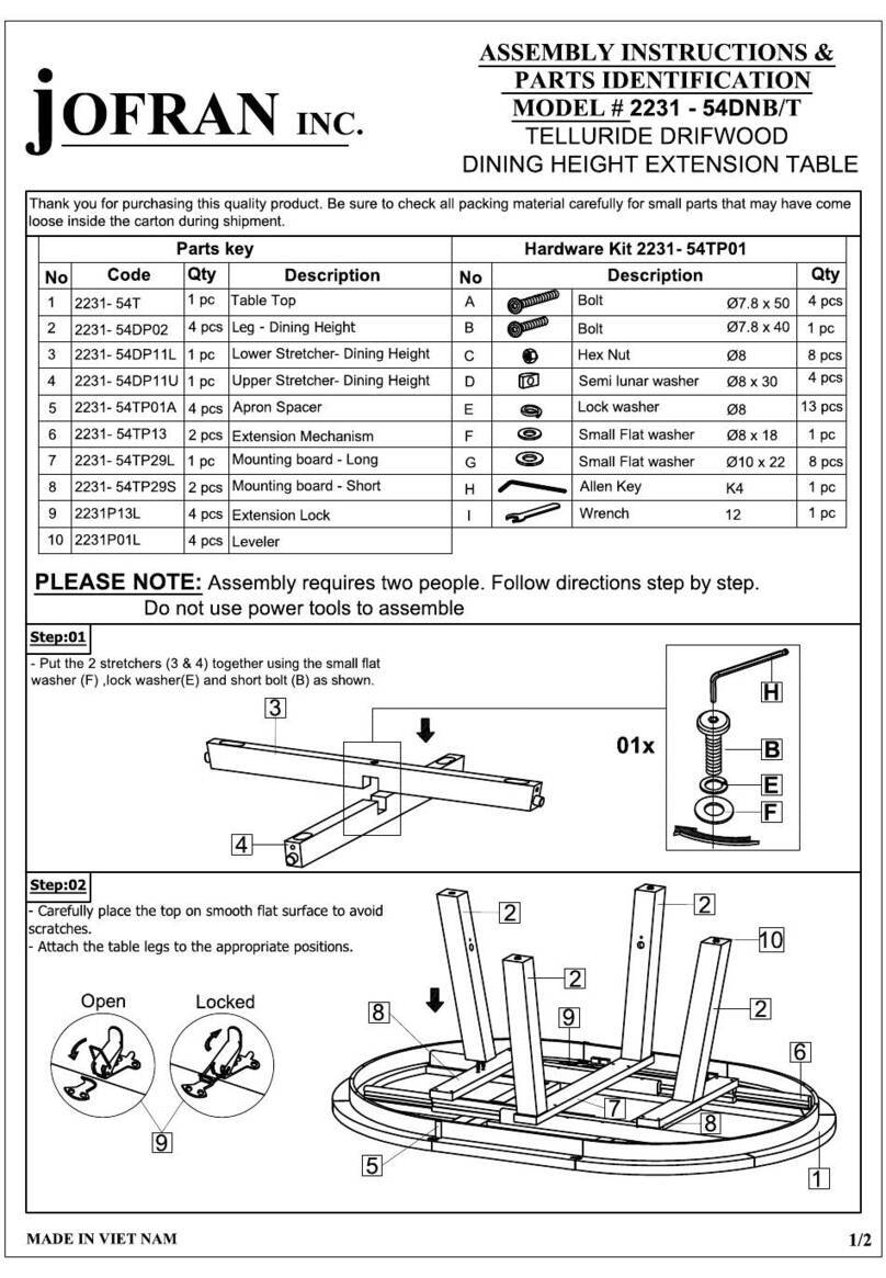 Jofran TELLURIDE DRIFWOOD 2231-54DNB/T Instruction Manual Jofran TELLURIDE DRIFWOOD 2231-54DNB/T Instruction Manual