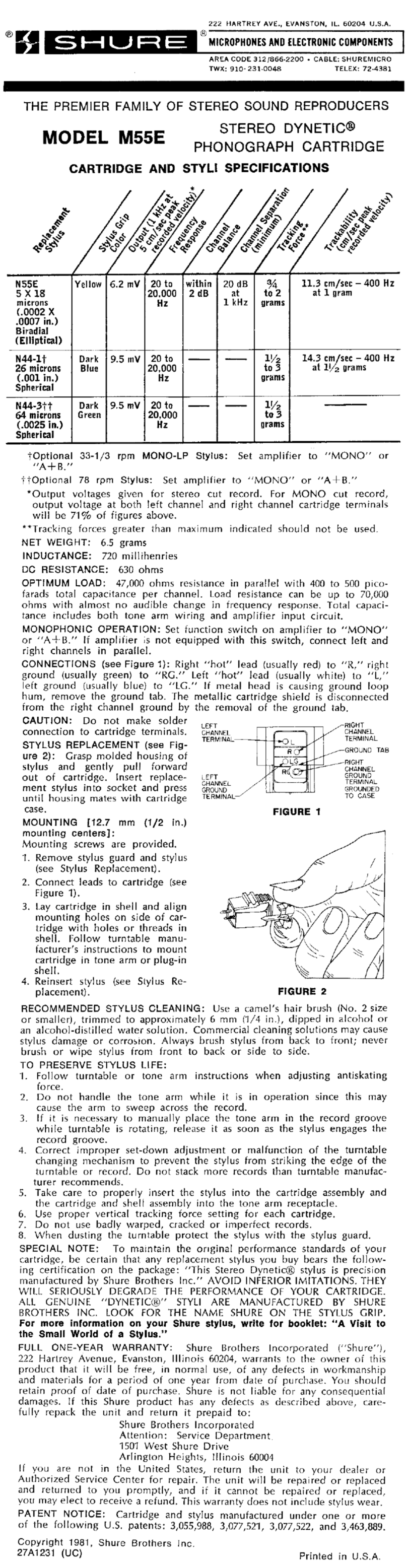 Shure M55E User manual Shure M55E User manual