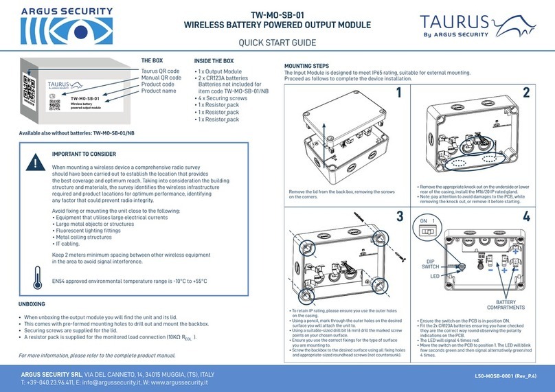Argus Security TAURUS TW-MO-SB-01 quick start guide