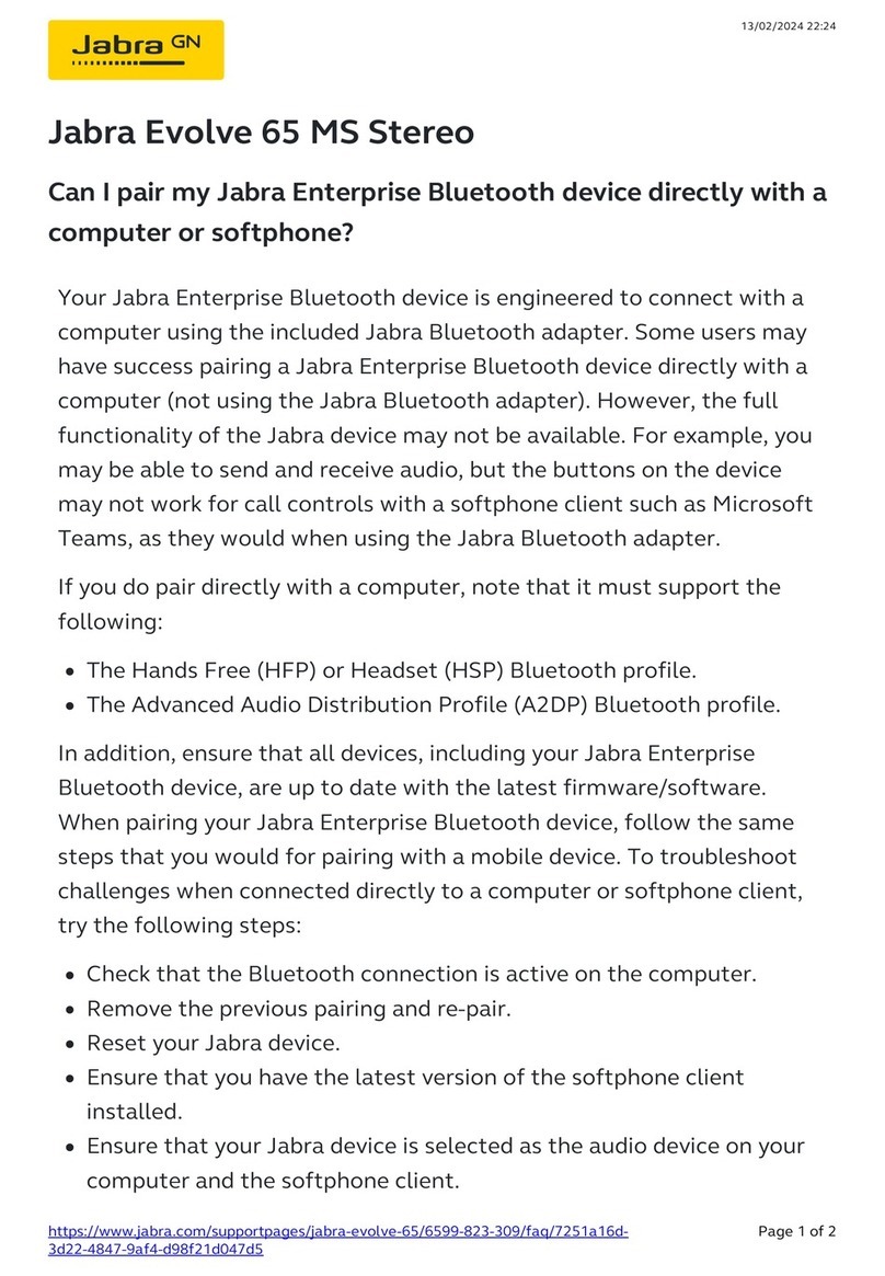 Jabra Evolve 65 MS Stereo quick start guide