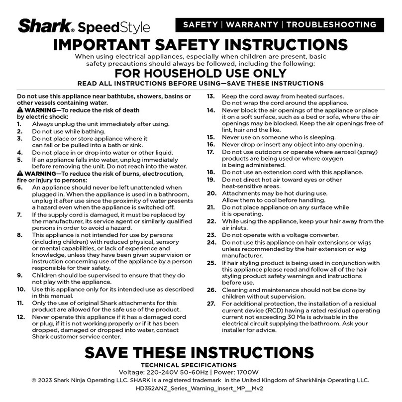 Shark SpeedStyle Important safety instructions
