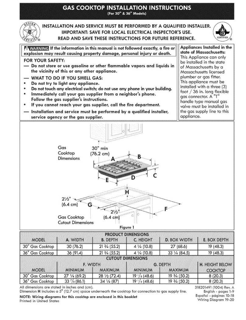Sears 30 Gas Cooktop installation instructions