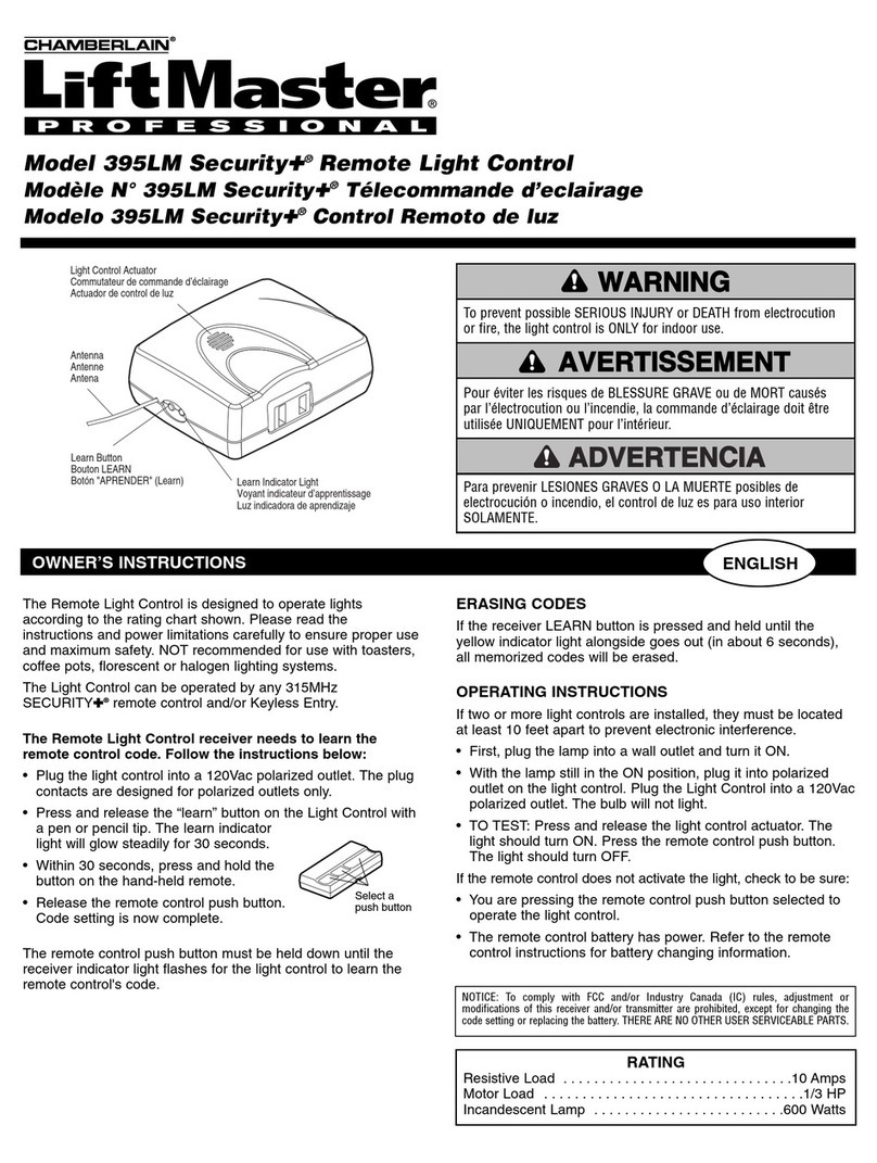 Chamberlain LiftMaster Professional Security+ 395LM Owner's instructions