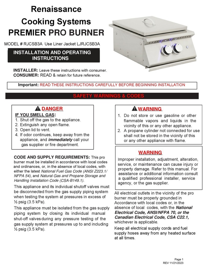 Renaissance Cooking Systems PREMIER PRO RJCSB3A Installation and operating instructions Renaissance Cooking Systems PREMIER PRO RJCSB3A Installation and operating instructions