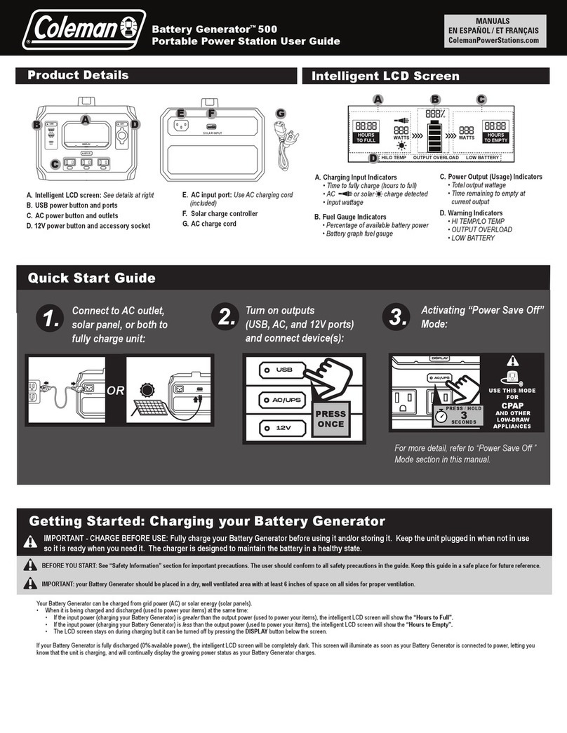 Coleman Battery Generator 500 User manual Coleman Battery Generator 500 User manual