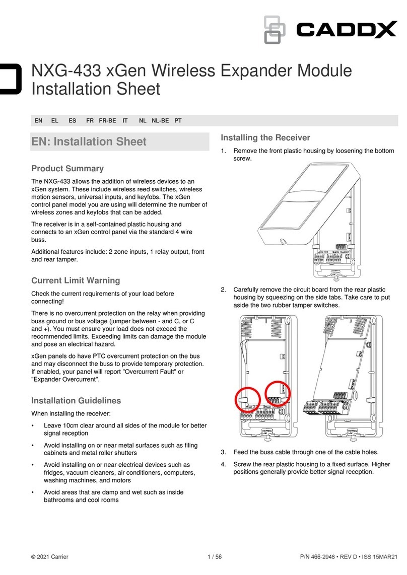 CADDX xGen NXG-433 Installation sheet