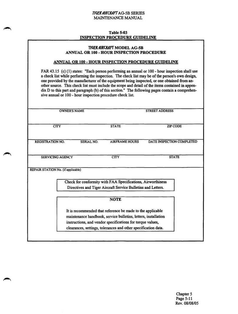 Tiger Aircraft AG-5B Series Maintenance manual Tiger Aircraft AG-5B Series Maintenance manual