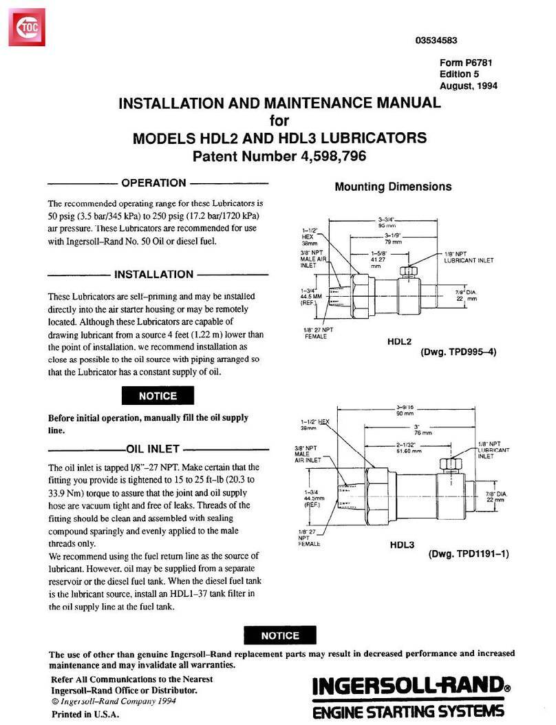 Ingersoll-Rand HDL2 Installation and maintenance manual