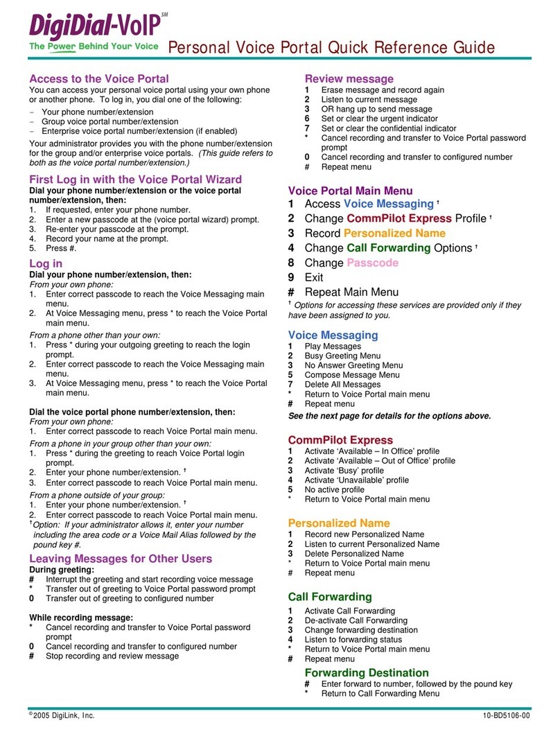 Digilink DigiDial-VoIP Quick reference guide