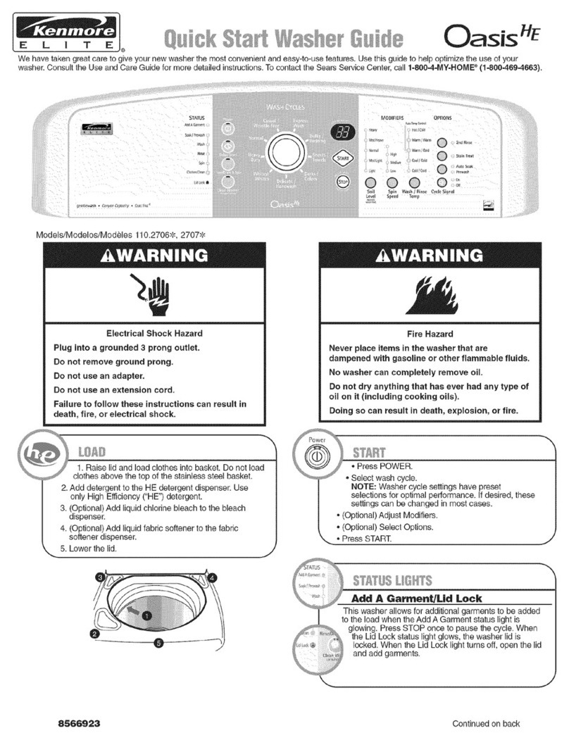 Sears Kenmore ELITE Oasis HE 110.2706 Series User manual Sears Kenmore ELITE Oasis HE 110.2706 Series User manual