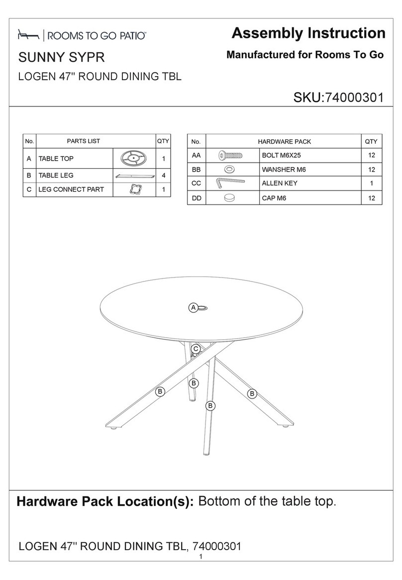ROOMS TO GO SUNNY SYPR 74000301 Assembly instruction