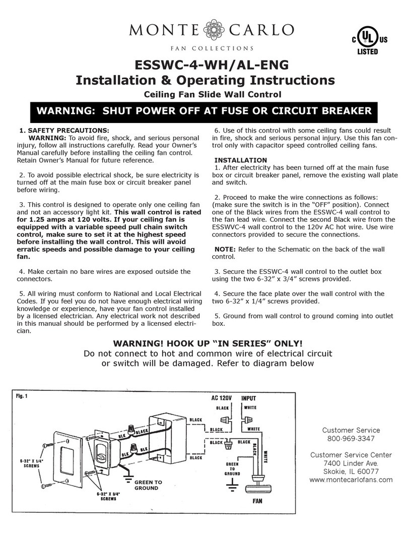 Monte Carlo Fan Company ESSWC-4-WH Installation & operating instructions