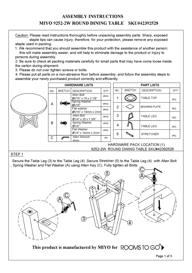 ROOMS TO GO MIYO 9252-2W Assembly instructions