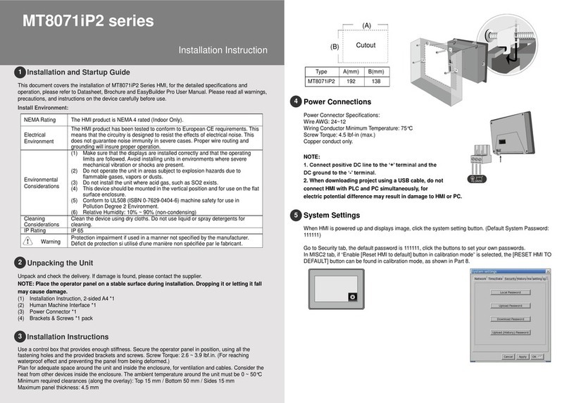 weintek MT8071iP2 Series installation instructions