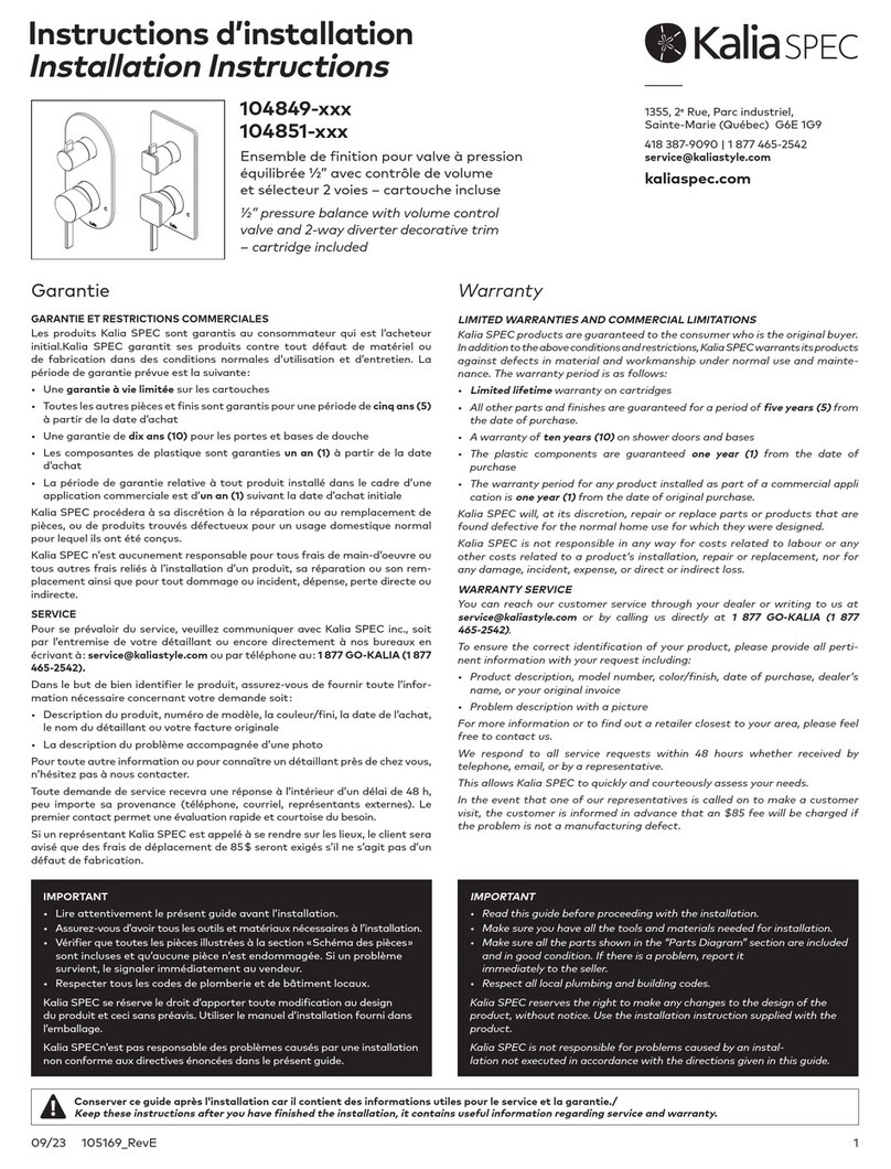 Kalia SPEC 104849 Series installation instructions