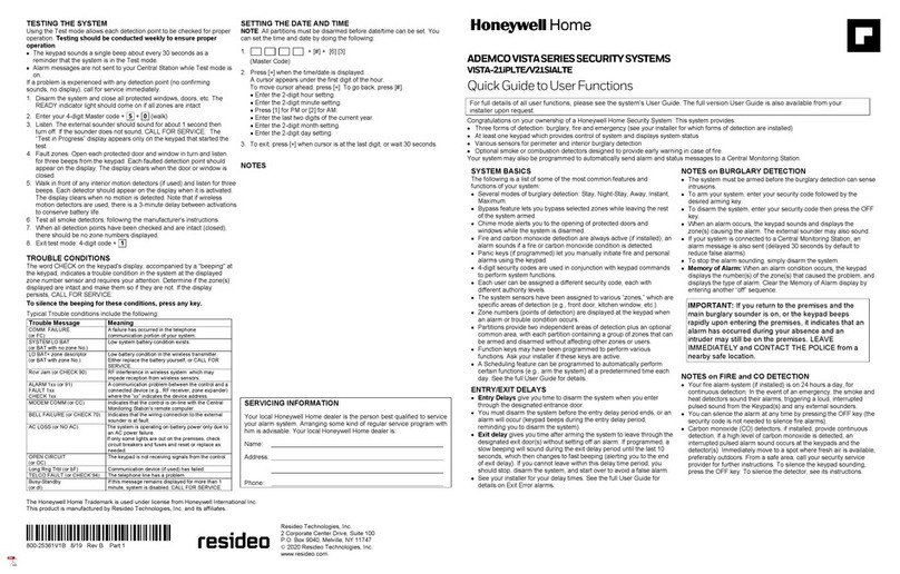 Honeywell Home Ademco Vista Series quick guide