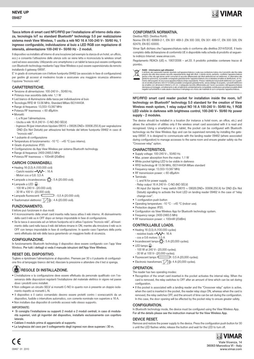 Vimar NEVE UP 09467 User manual