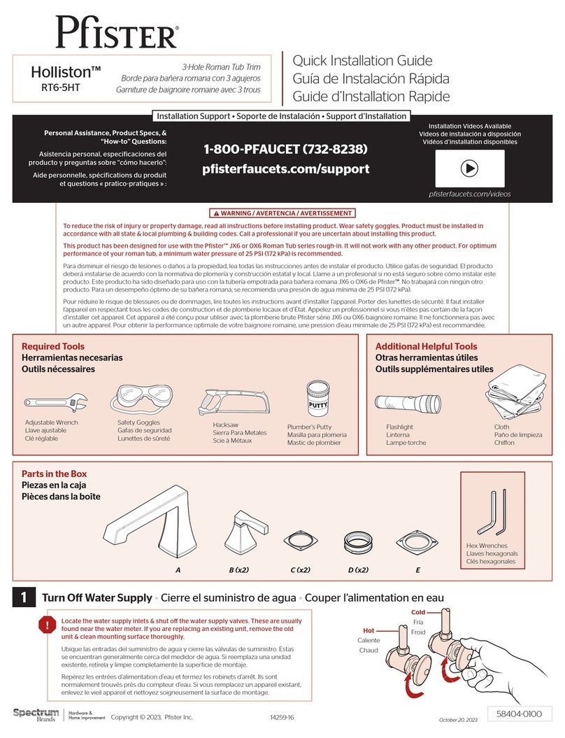 Spectrum Brands Pfister Holliston RT6-5HT Quick installation guide Spectrum Brands Pfister Holliston RT6-5HT Quick installation guide
