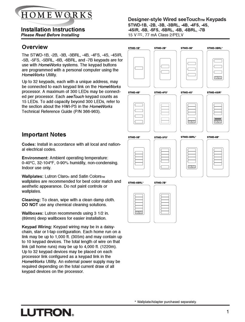 Lutron Electronics HOMEWORKS seeTouch STWD-1B User manual