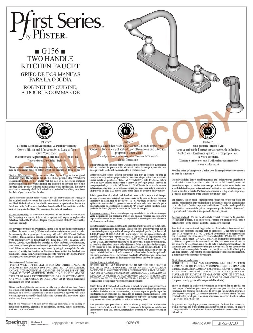 Spectrum Brands Pfister G136 manual