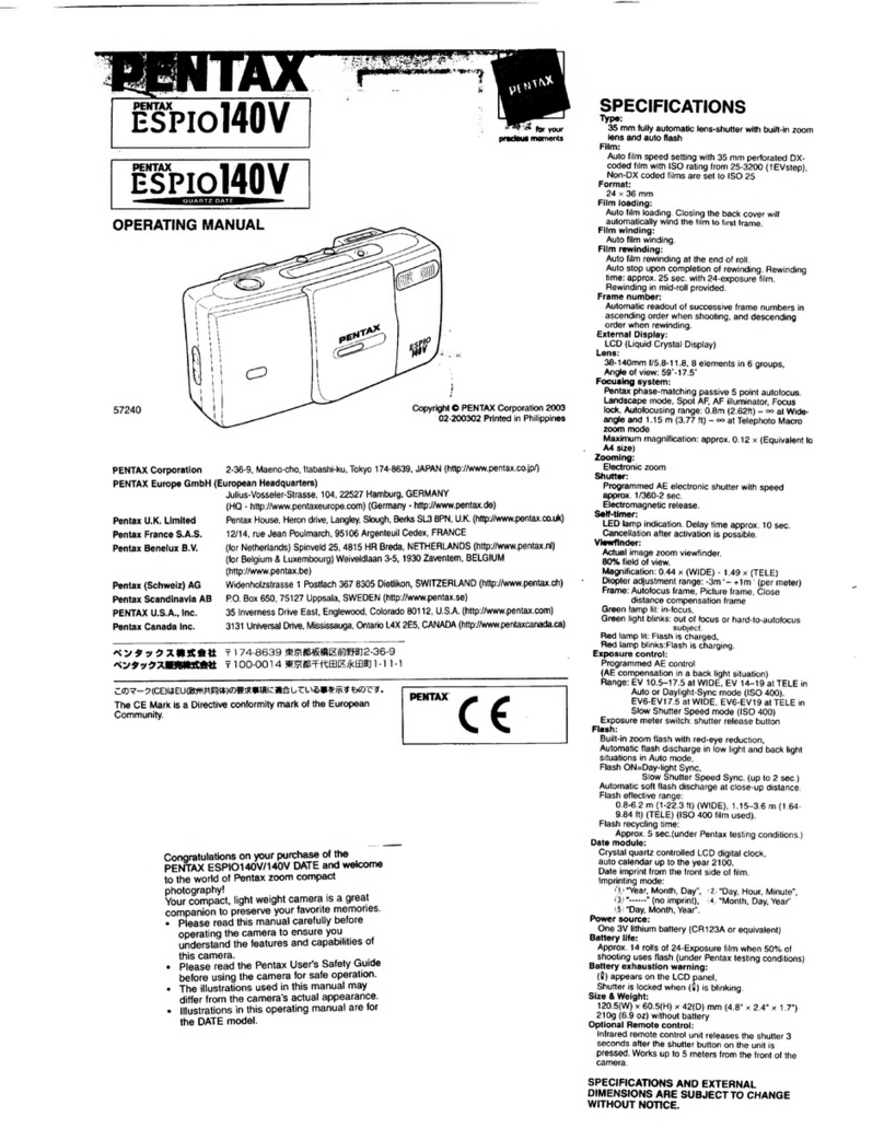 Pentax ESPIO 140V User manual