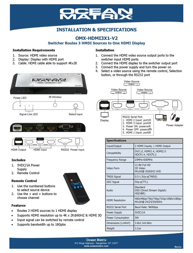 Ocean Matrix OMX-HDMI3X1-V2 INSTALLATION & SPECIFICATIONS
