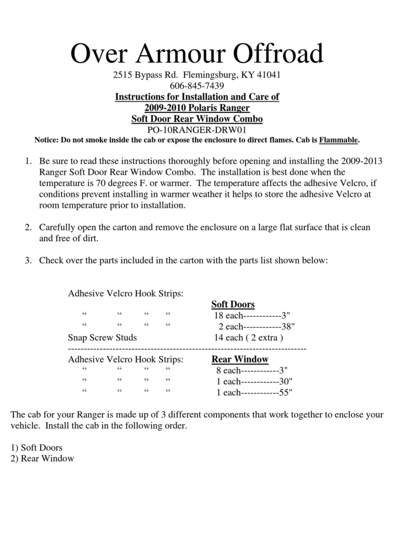 Over Armour Offroad PO-10RANGER-DRW01 Instructions for Installation and Care