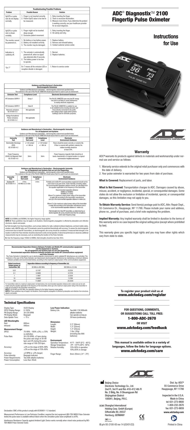 ADC Diagnostix 2100 Instructions for use