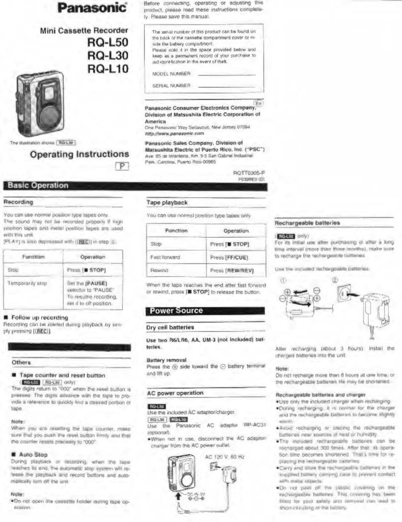 Panasonic RQ-L50 operating instructions
