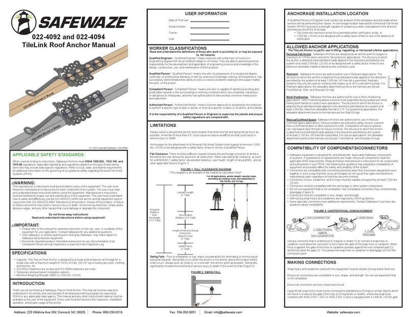 SafeWaze TileLink Roof Anchor manual