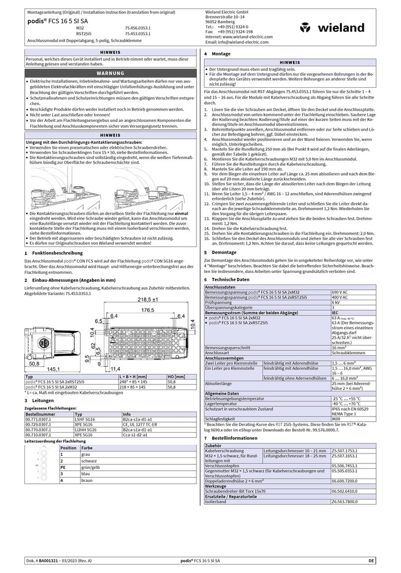 Wieland podis FCS 16 5 SI SA installation instructions Wieland podis FCS 16 5 SI SA installation instructions