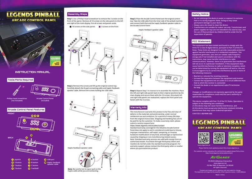 AtGames LEGENDS PINBALL ARCADE CONTROL PANEL manual AtGames LEGENDS PINBALL ARCADE CONTROL PANEL manual