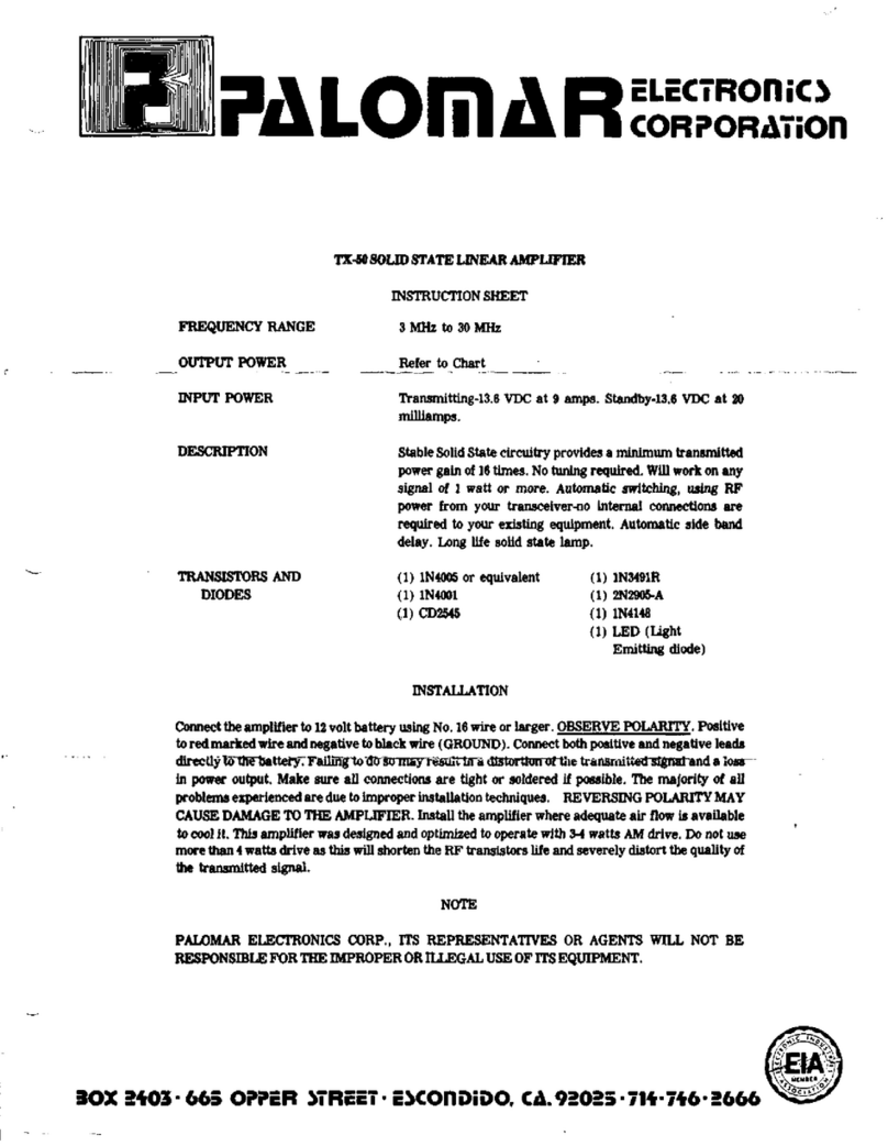 Palomar TX-50 instruction sheet