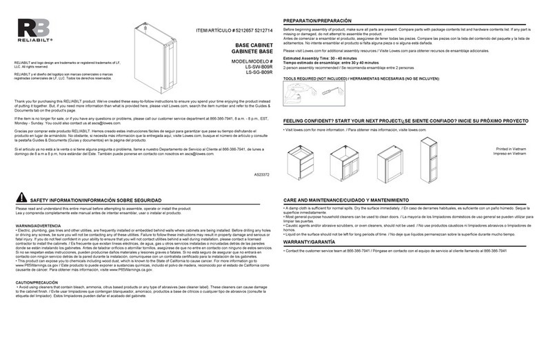 Reliabilt LS-SW-B09R Assembly instructions
