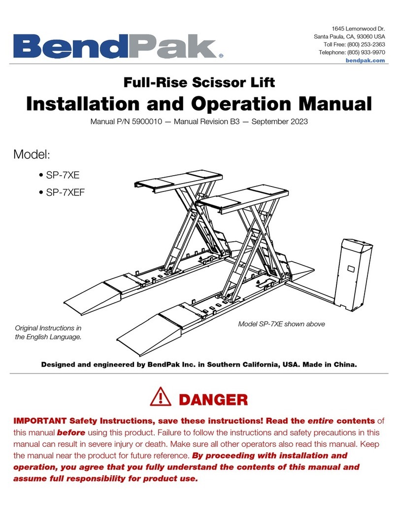 Bend-Pak SP-7XE Installation and operation manual Bend-Pak SP-7XE Installation and operation manual
